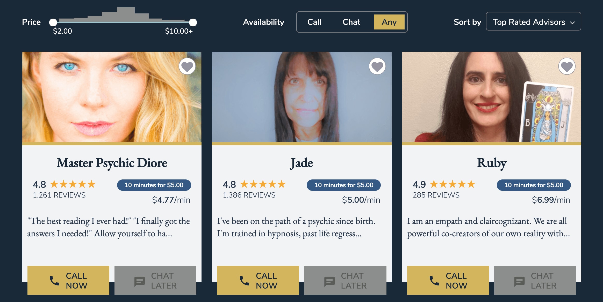 Customer reviews of psychic readers